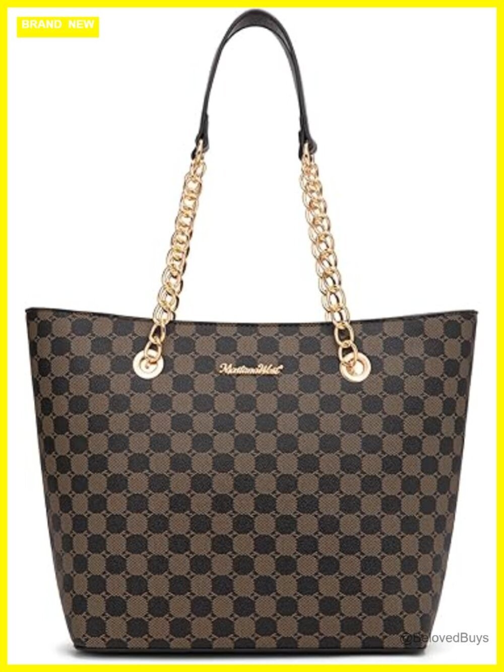 Faux Leather Chain Top-Handle Satchel Purse Tote Bag with Zipper